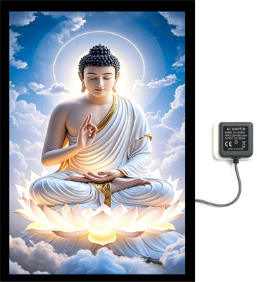 ADS STUDIO Metal Wall Photo Frame(Black, 1 Photo(s), Lord Buddha LED Light Aluminium Photo Frame 12x18)