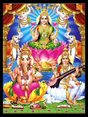 Photoframewalaz Wood Wall Photo Frame(Black, 1 Photo(s), PhotoFrameWalaZ Diwali Special Lakshmi Ganesha Saraswati Photo Frame Acrylic 14 inch x 10 inch Painting (With Frame))