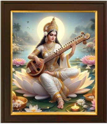 Hitech Mata Saraswati Devi Goddess of Knowledge Painting Photo Frame Religious Frame