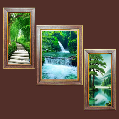 HitechMart Plastic Wall Photo Frame(Brown, 3 Photo(s), 15x33 cm)