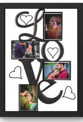 HUMTUMCREATION Wood Wall Photo Frame(Black, 4 Photo(s), Premium A4 Customized Photo Frame | Add Your Photo, Name & Message | Personalized Gift for Couples, Birthday & Home Decor Send photos on Whatsaap No (9251282844) And Get Digital Reprint)