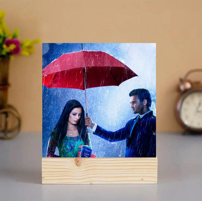 SARA Silver-plated Table Photo Frame(Multicolor, 1 Photo(s), Personalized Aluminium Tile with Wood stand Square Frame 15 * 15 CM)