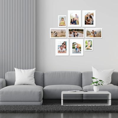 Stuthi Arts Glass Wall Photo Frame(White, 9 Photo(s), White 8x10-4M 6x10-3 5x7-2)