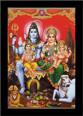 HandNCreations Wood Wall Photo Frame(Black, 1 Photo(s), 8 X 12 Inch, Shiv Parivar Family Photo Frame with Lord Shiva, Goddess Parvati, and Their Children)