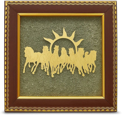 VSSOL Wood Table Photo Frame(Gold, 1 Photo(s), Pyrite Frame with 7 Horses Premium Golden Surya Chariot Frame – 24K Gold Plated Artwork for Home & Office Décor)