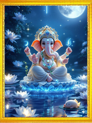 EZZYPIX MDF Wall Photo Frame(Gold, 1 Photo(s), Premium Wooden Photo Frame of Ganesh ji for Wall Hanging-(9*12 Inch))