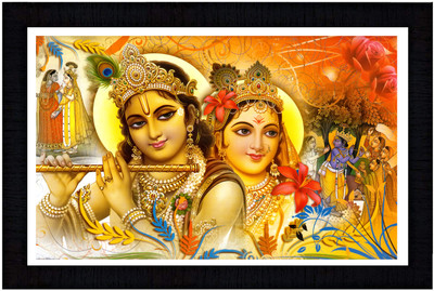 SJM ENTERPRISES RADHA KRISHNA PAINTING WITH FRAME BLACK COLOR SET OF 01 FRAME SIZE 12X18 Religious Frame
