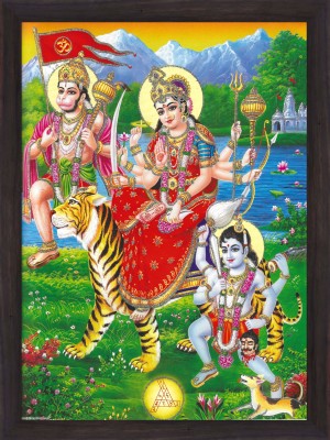 Gita Govinda Maa Durga Bhairav Hanuman Wall Sparkle Coated Photo Religious Frame