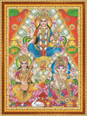 craftery Goddess Lakshmi,Saraswati Lord Shri Ganesh Kuber Religious Frame