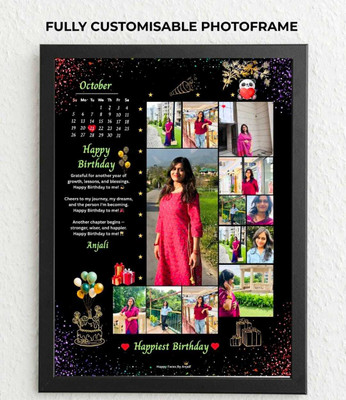 HUMTUMCREATION Wood Wall Photo Frame(Black, 13 Photo(s), Premium A4 Customized Photo Frame | Add Your Photo, Name & Message | Personalized Gift for Couples, Birthday & Home Decor Send photos on Whatsaap No (9251282844) And Get Digital Reprint)