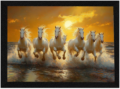 lookat Plastic Wall Photo Frame(Multicolor, 1 Photo(s), 7 Running White Horses Wall Painting Photo Frame (A4 Size))