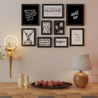 Painting Mantra Wood Wall Photo Frame(Black, 9 Photo(s), Photo Frame 6x8, 8x10, 6x10 and 4x6 Inch)