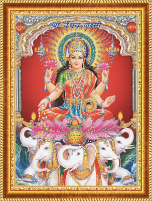 craftery Mahalaxmi Digital Reprint 14 inch x 10 inch Painting(With Frame)