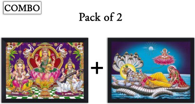 Gita Govinda Laxmi Saraswati Ganesh & Lord Vishnu Maa Laxmi Sheshnag Bramha photo Frame Religious Frame