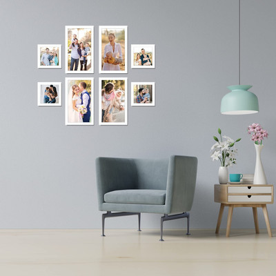 Stuthi Arts Glass Wall Photo Frame(White, 8 Photo(s), White-6x10-4 5x5-4)