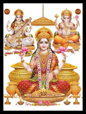 Photoframewalaz Wood Wall Photo Frame(Black, 1 Photo(s), PhotoFrameWalaZ Diwali Special Lakshmi Ganesha Saraswati Photo Frame Acrylic 14 inch x 10 inch Painting (With Frame))