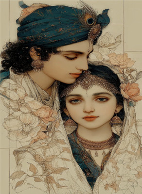 DekorVia Wood Wall Photo Frame(White, 1 Photo(s), Radha Krishna Photo Frame | Radha Krishna Painting | Gift Photo Frames | Wood Wall Photo Frame | RADHA KRISHNA Frame Digital Reprint 10 inch x 14 inch Painting (with frame))