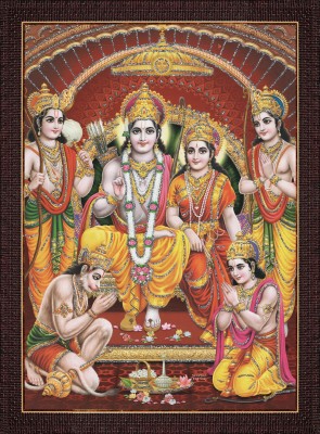 craftery Ram Darbar, Lord Ram With Sita And Bharat And Hanuman Digital Reprint 14 inch x 10 inch Painting(With Frame)