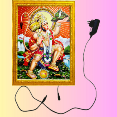 BKS Craft MDF Wall Photo Frame(Gold, 1 Photo(s), Hanuman Ji LED Light Photo Frame | Golden Border Religious Wall & Table Decor with Electric Plug Size 8x12 Inch))