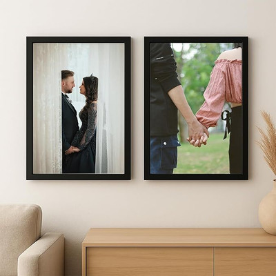 giftoo Wood Wall Photo Frame(Black, 2 Photo(s), 9x12 inch customized photo frame for birthday/Anniversary/ gift for couple, SEND YOUR PHOTO ON WHATSAPP-9220120596)