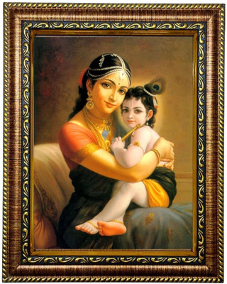 Hitech HiTech Sales Lord Krishna with mother Divine Krishna and Mata photo frame Religious Frame