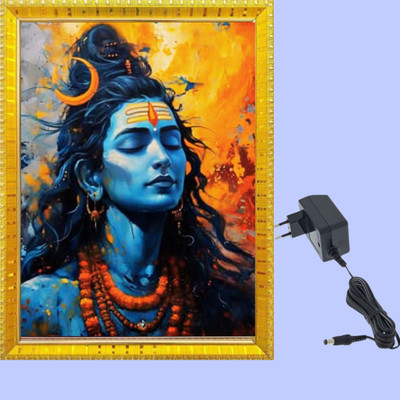 Dekowam MDF Wall Photo Frame(Gold, 1 Photo(s), Divine Lord Shiva LED photo frame with golden border and adapter. Perfect for pooja room, living room, office & devotional gifting., Size 9x12 Inch)
