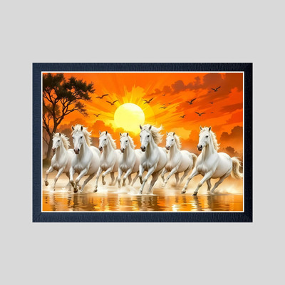NEWRSCOLLECTION Wood Wall Photo Frame(Black, 1 Photo(s), NEW RS COLLECTION 7 horse running photo, 7 horse running photo frame, Vaastu 7 horses frame, Seven running horses picture Digital Reprint 12.5 inch x 9 inch Painting (With Frame))