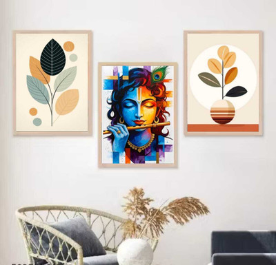 Advik Wood Wall Painting Canvas 13 inch x 9 inch Painting(With Frame, Pack of 3)