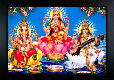 CrowdHall Laxmi Ganesh Saraswati Photo Frame ( 13.5 x 10 In ) Religious Frame