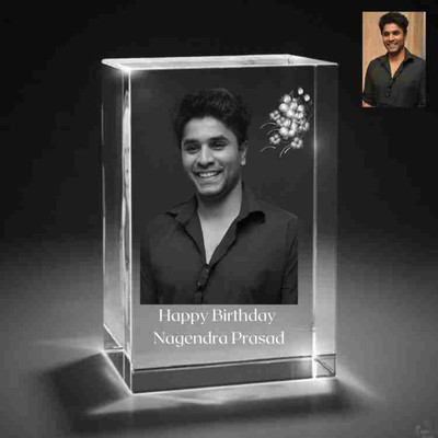 Dharani gifts Glass Table Photo Frame(White, 1 Photo(s), 3D Crystal Cube Rectangle shape, Size: 4 X 4 X 6cm, with free normal light base & Single Face only allowed)
