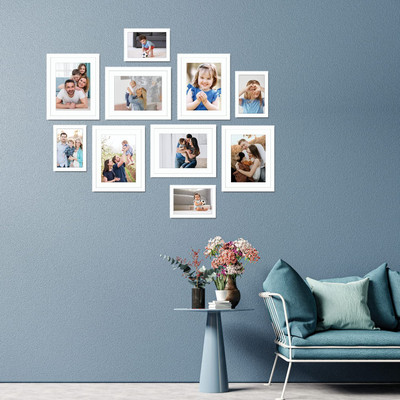 Stuthi Arts Glass Wall Photo Frame(White, 10 Photo(s), White 8x10-6M 5x7-4)