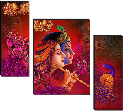 SNDArt Set of 3 Radha Krishna Wall Decor UV Textured Home Decorated Gift Item Digital Reprint 12 inch x 18 inch Painting(Without Frame, Pack of 3)