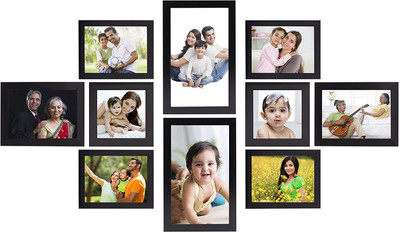 Stuthi Arts Glass Wall Photo Frame(Black, 10 Photo(s), 6x10-2 5x7-2 4x6-4 5x5-2)