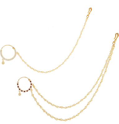 Tarak Traders Diamond Gold-plated Plated Alloy Nose Ring(Pack of 2)