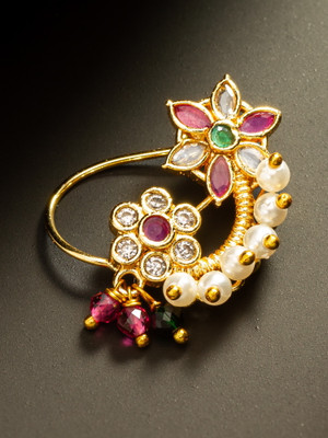 Vermont Ruby, Emerald, Pearl, Diamond Gold-plated Plated Brass Nathiya