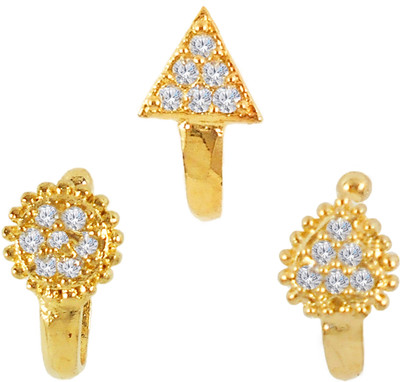 RANIT CREATION Diamond Gold-plated Plated Alloy Nose Stud Set(Pack of 3)
