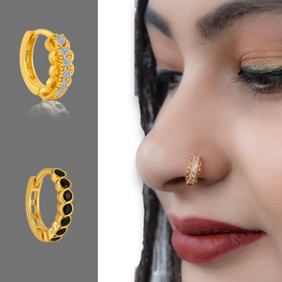 Jat Jewellers Cubic Zirconia Gold-plated Plated Alloy, Crystal Nose Ring Set(Pack of 2)
