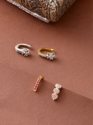 YELLOW CHIMES Cubic Zirconia Gold-plated Plated Crystal Nose Stud(Pack of 4)