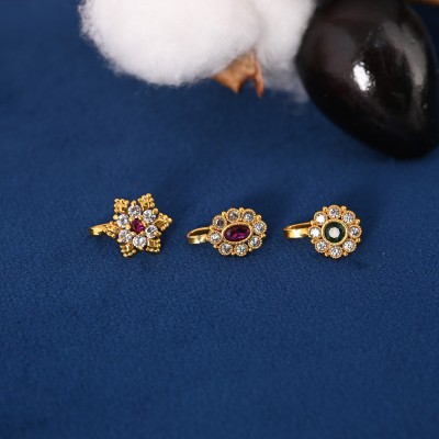 Tanusha Jewels Zircon Gold-plated Plated Brass Nose Stud Set(Pack of 3)