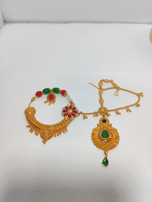 MOHINIMAA ENTERPRISES Pearl, Ruby Gold-plated Plated Alloy Nose Ring Set