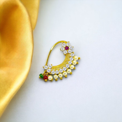 SHI Jewellery Cubic Zirconia, Pearl Gold-plated Plated Mother of Pearl Nathiya