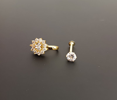 Paridhi Cubic Zirconia Gold-plated Plated Brass Nose Stud Set(Pack of 2)