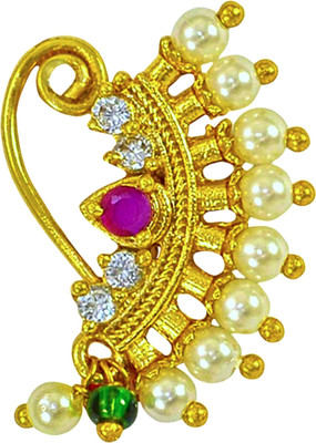 SHI Jewellery Cubic Zirconia, Pearl Gold-plated Plated Mother of Pearl Nathiya