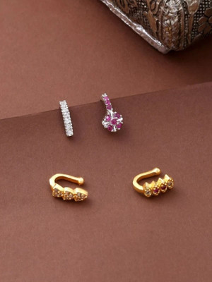 Jat Jewellers Crystal Gold-plated Plated Crystal Nose Stud Set(Pack of 4)