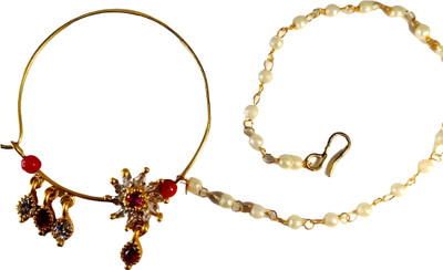 Nawab Collection Beads Gold-plated Plated Brass Nose Ring