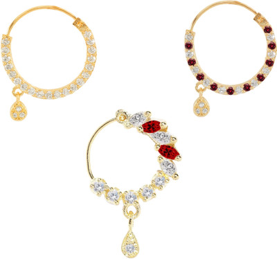 Tarak Traders Diamond Rhodium Plated Alloy Nose Ring Set(Pack of 3)