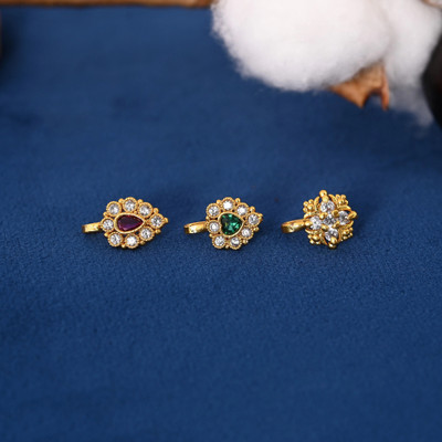 Mishaara Zircon Gold-plated Plated Brass Nose Stud Set(Pack of 3)