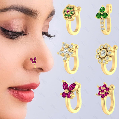 Bawree Ruby, Emerald Gold-plated Plated Metal Nose Stud(Pack of 4)
