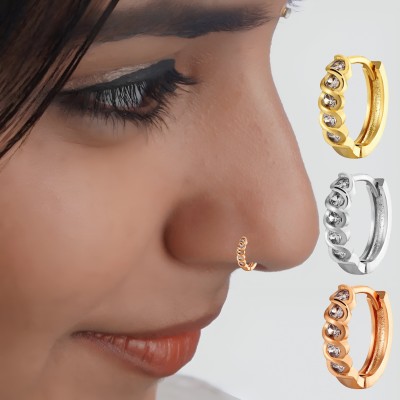 THANU'S CRAFT Crystal Silver, Gold-plated, Copper Plated Metal Nose Ring(Pack of 3)