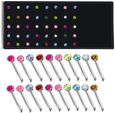ADF Crystal Silver Plated Crystal Nose Stud(Pack of 40)